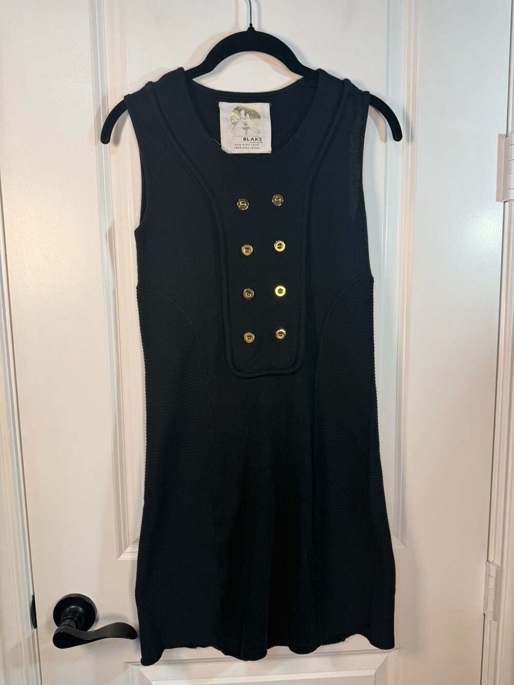 Blake Standard Black Pima Cotton Sleeveless Double Breasted Knit Dress Size Smal